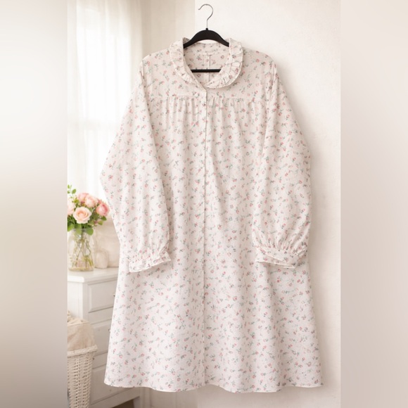 Lanz of Salzburg  Cotton Flannel Nightgown 3X Pink Rose Cottagecore Prairie - Picture 3 of 10